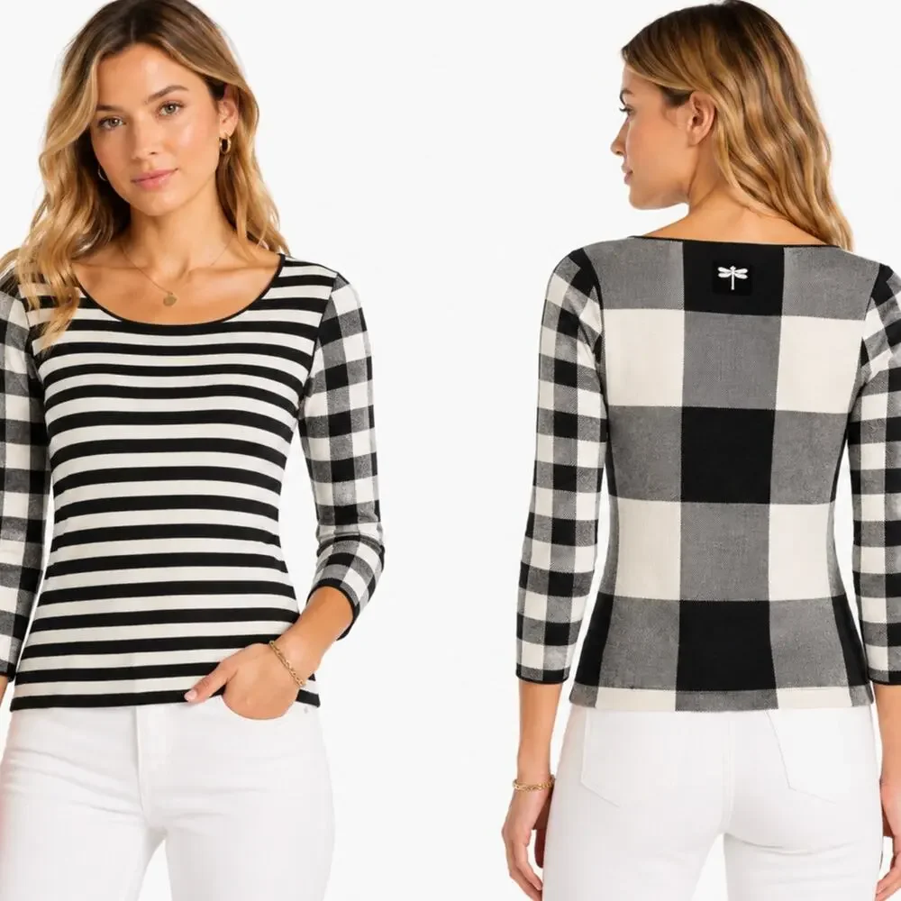 Tyler Boe Silk Cotton Mixed Stripe Plaid Sweater XS Quiet Luxury Minimalist